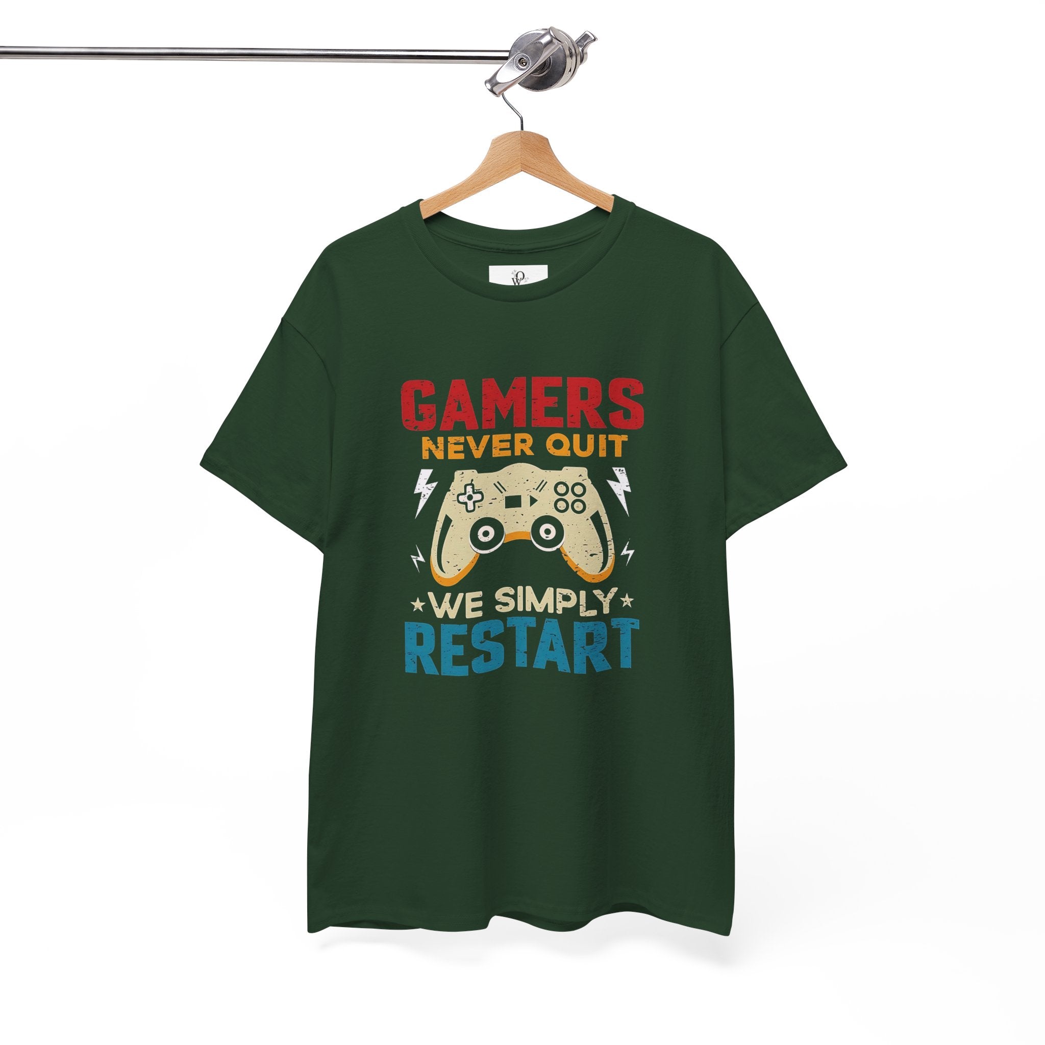 Unisex Gamer Tee - "Gamers Never Quit, We Simply Restart" - Video Game Shirt, Comfortable Casual Wear