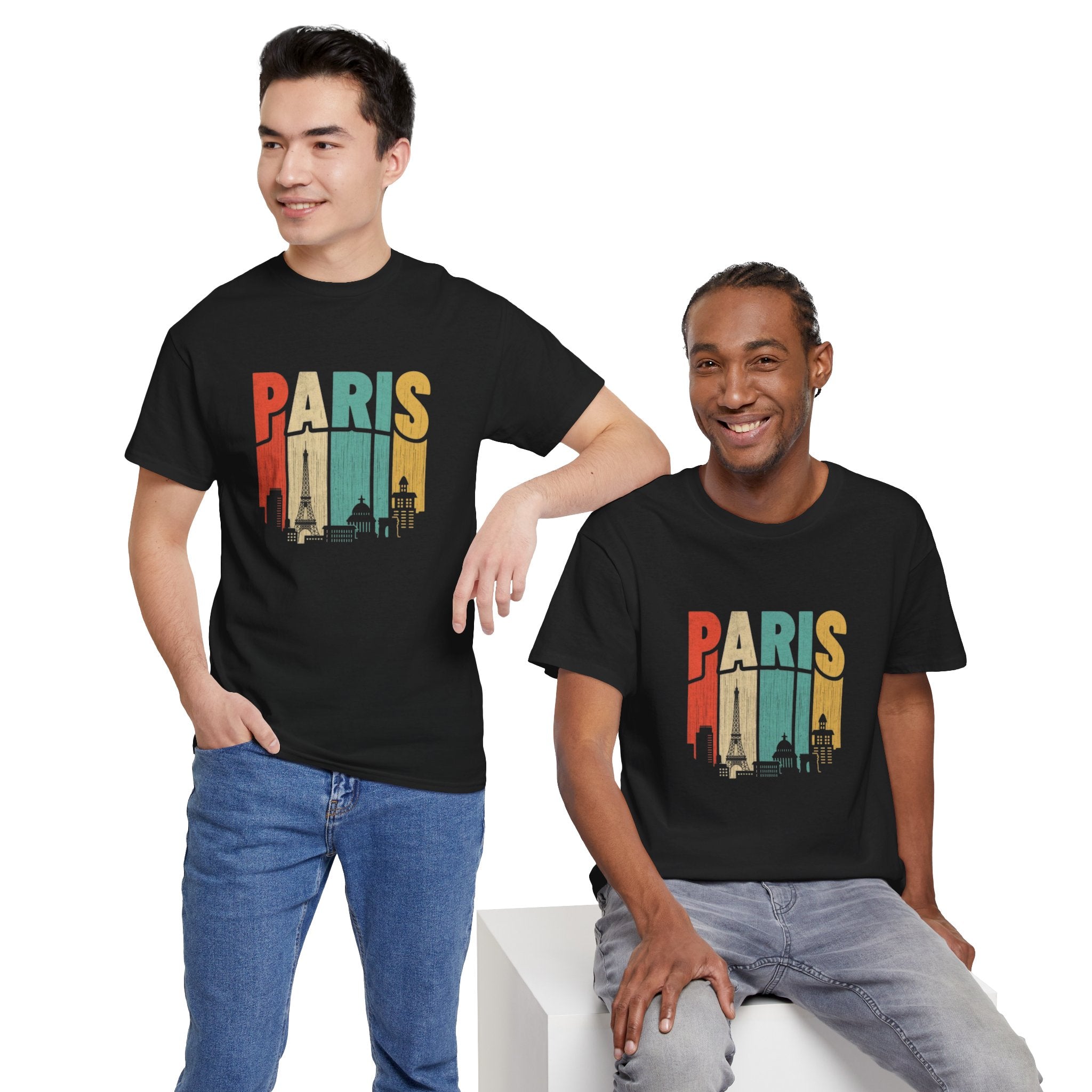 Paris Skyline Unisex Heavy Cotton Tee, Travel Gift, City Lover Shirt, Parisian Style Tee, Vacation Souvenir Shirt