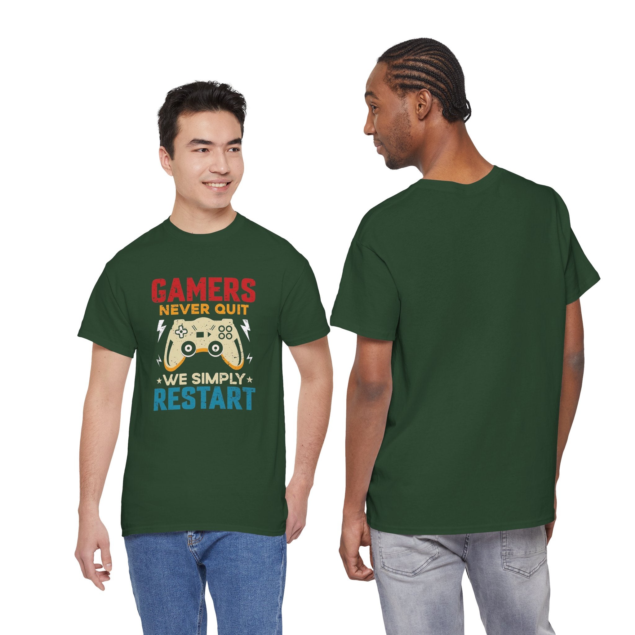 Unisex Gamer Tee - "Gamers Never Quit, We Simply Restart" - Video Game Shirt, Comfortable Casual Wear