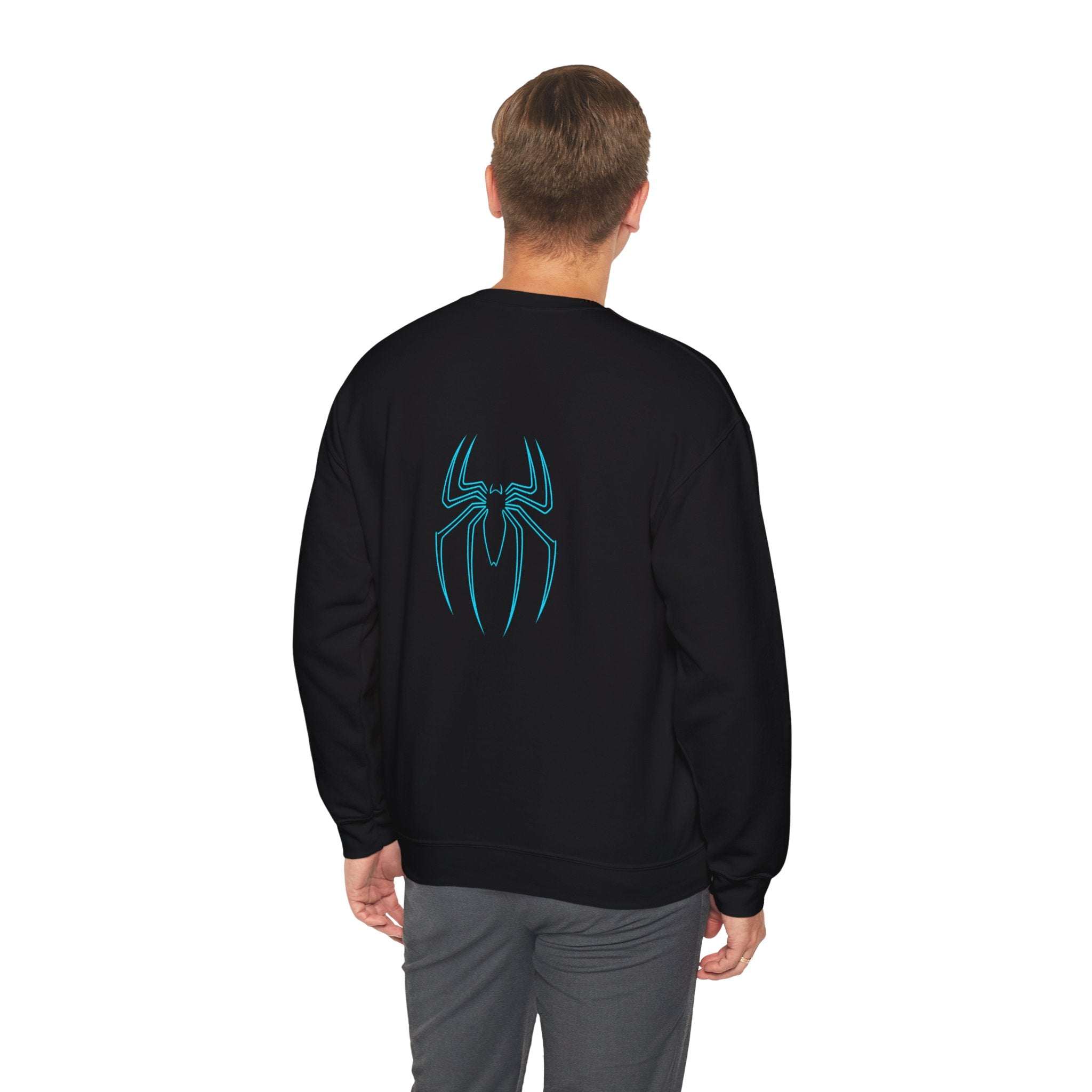 Spider Emblem Crewneck Sweatshirt — Neon Blue Arachnid Logo