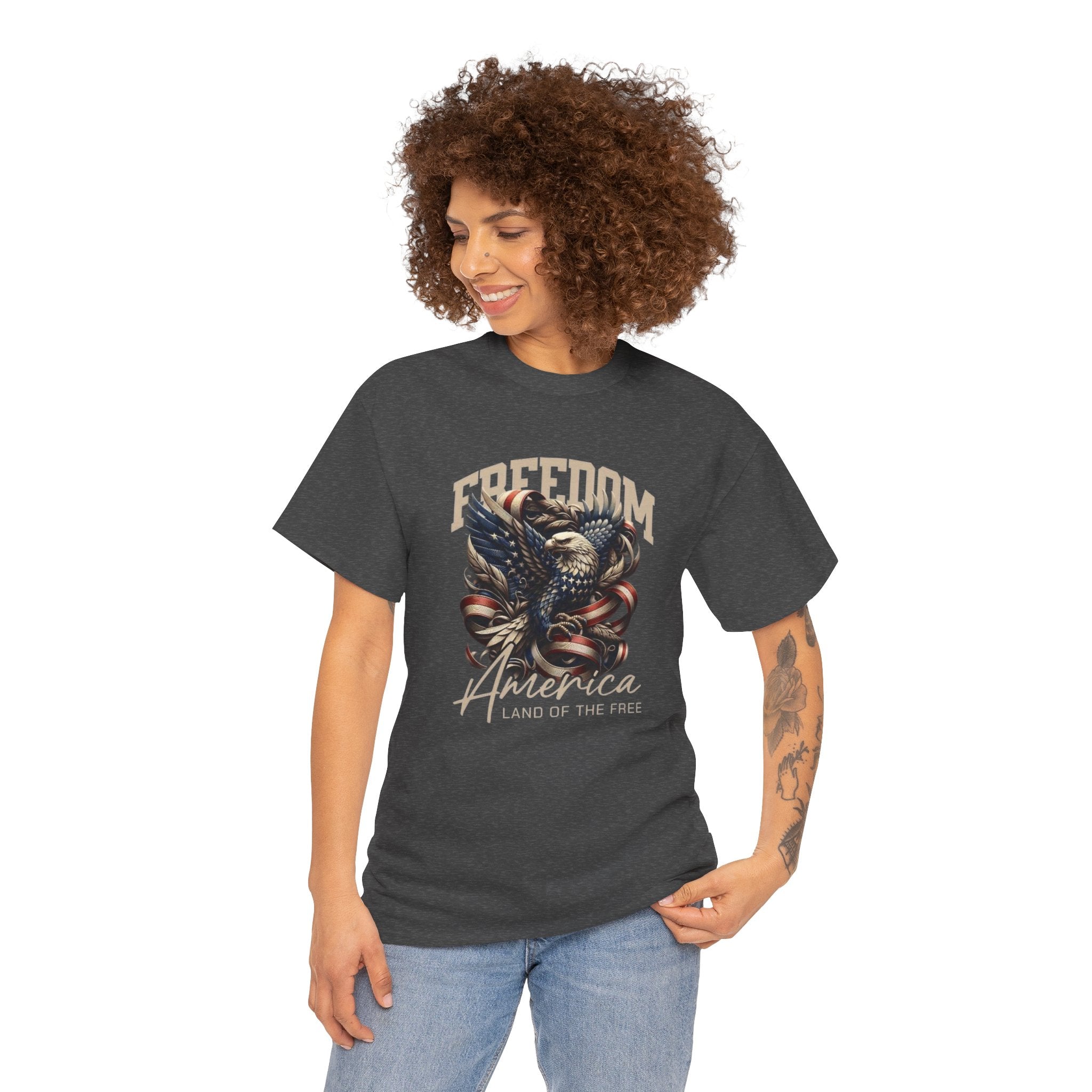 Freedom America Unisex Heavy Cotton Tee, Patriotic T-Shirt, Independence Day Gift, USA Shirt, Casual Wear, Men's and Women's Apparel