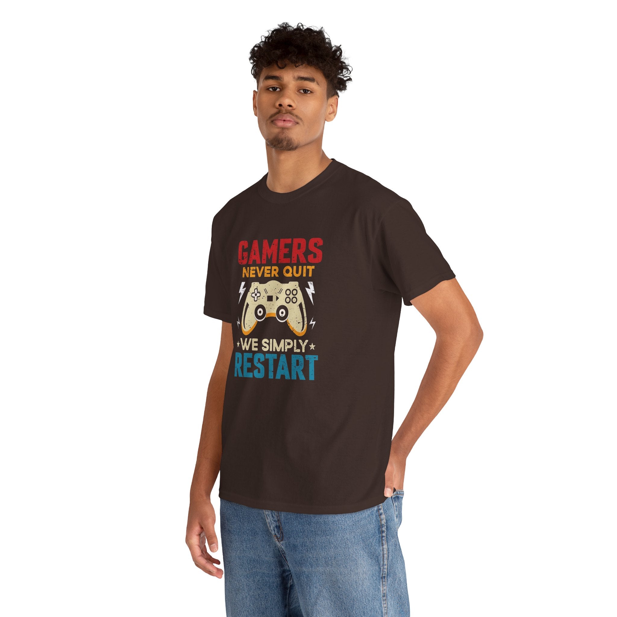 Unisex Gamer Tee - "Gamers Never Quit, We Simply Restart" - Video Game Shirt, Comfortable Casual Wear