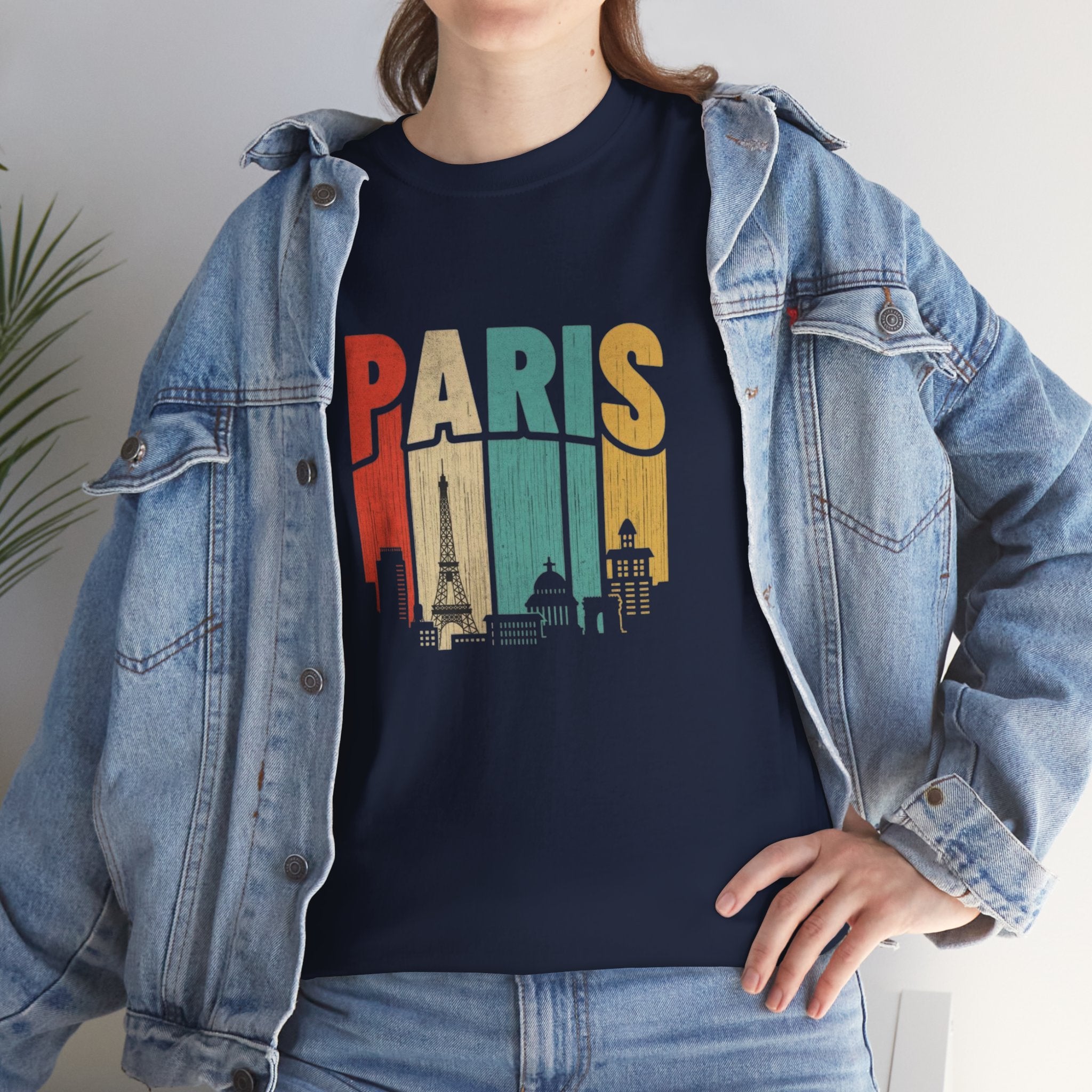 Paris Skyline Unisex Heavy Cotton Tee, Travel Gift, City Lover Shirt, Parisian Style Tee, Vacation Souvenir Shirt