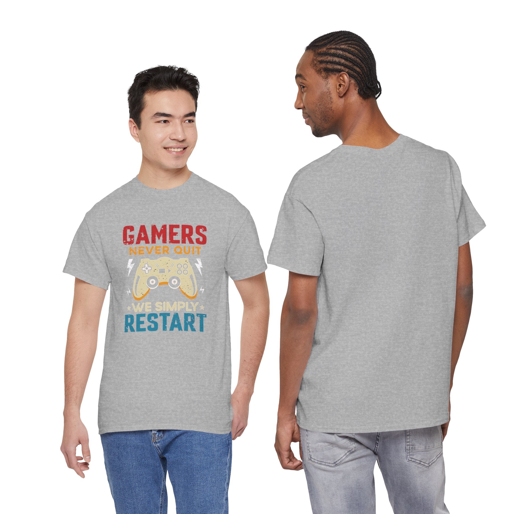 Unisex Gamer Tee - "Gamers Never Quit, We Simply Restart" - Video Game Shirt, Comfortable Casual Wear
