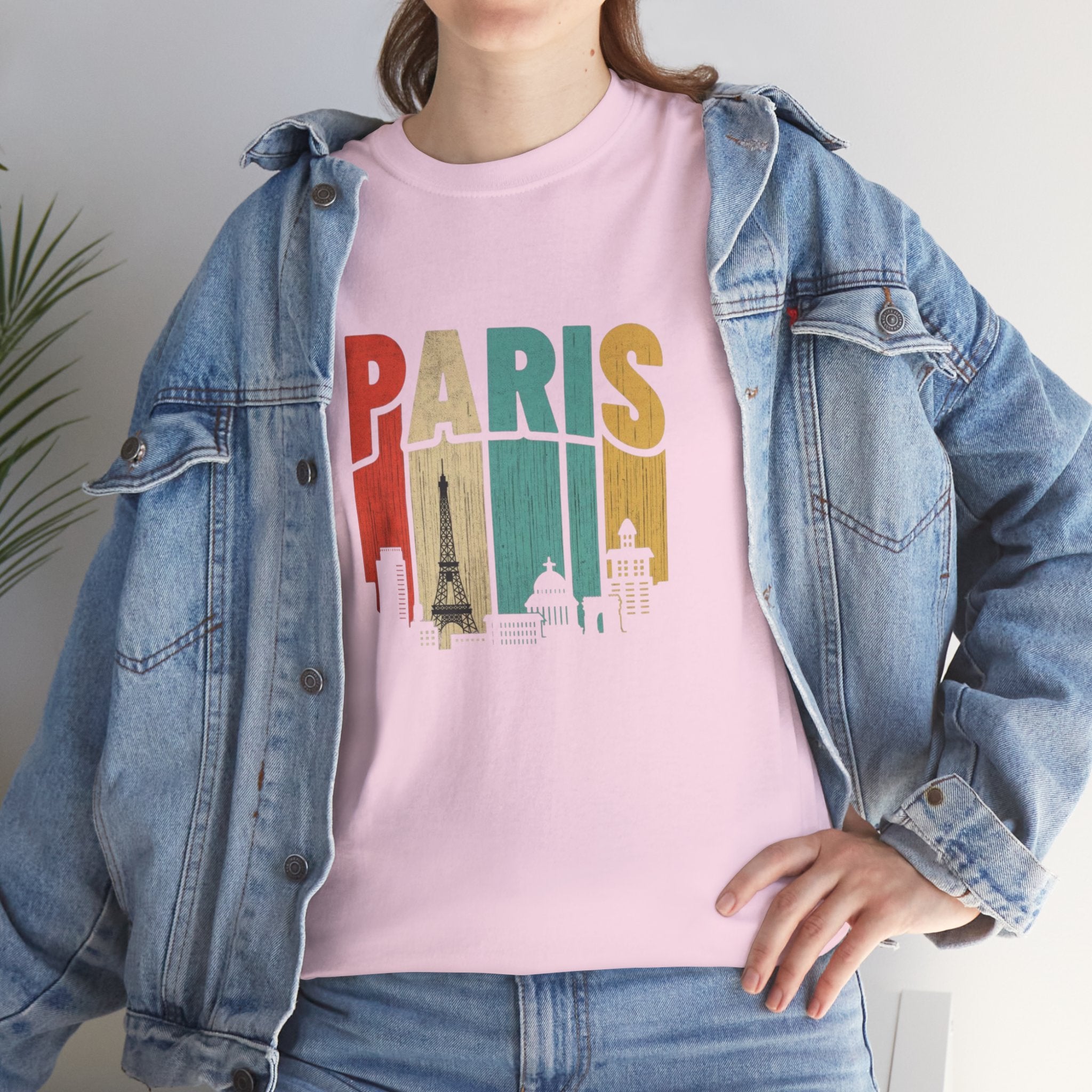 Paris Skyline Unisex Heavy Cotton Tee, Travel Gift, City Lover Shirt, Parisian Style Tee, Vacation Souvenir Shirt