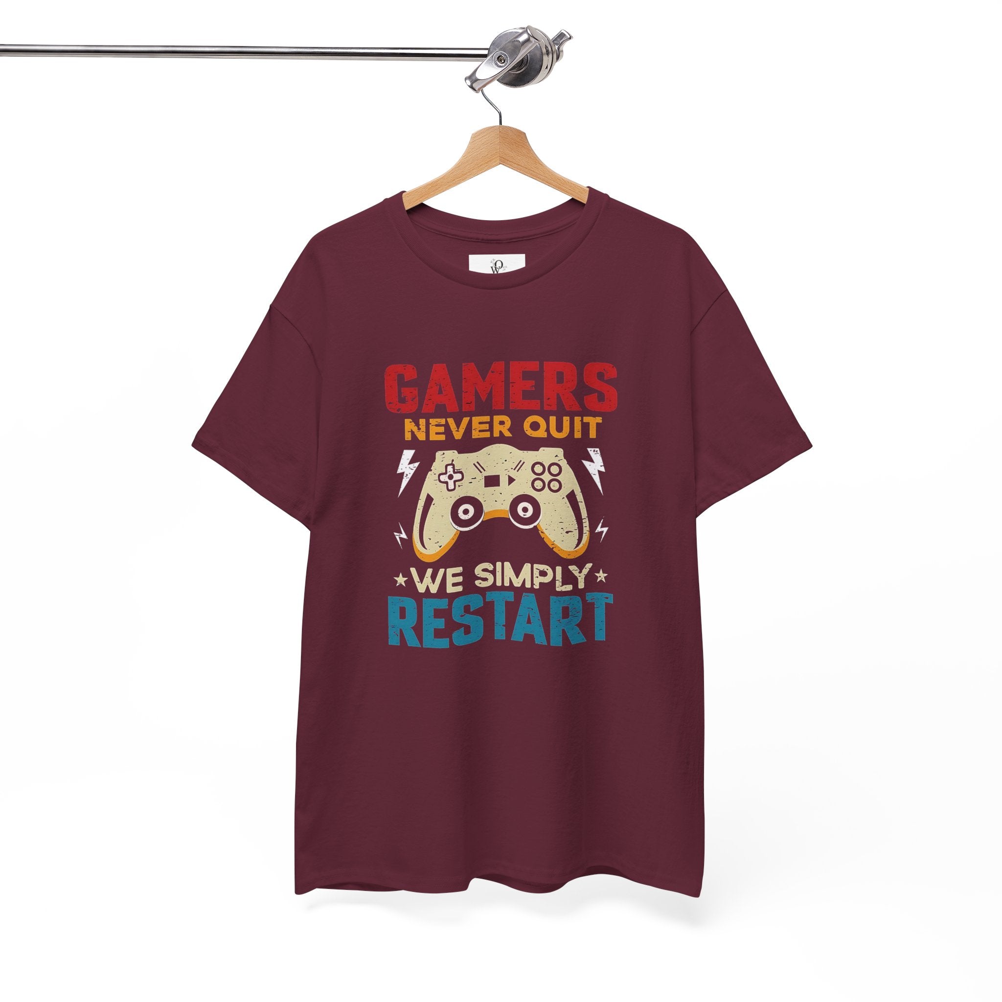Unisex Gamer Tee - "Gamers Never Quit, We Simply Restart" - Video Game Shirt, Comfortable Casual Wear