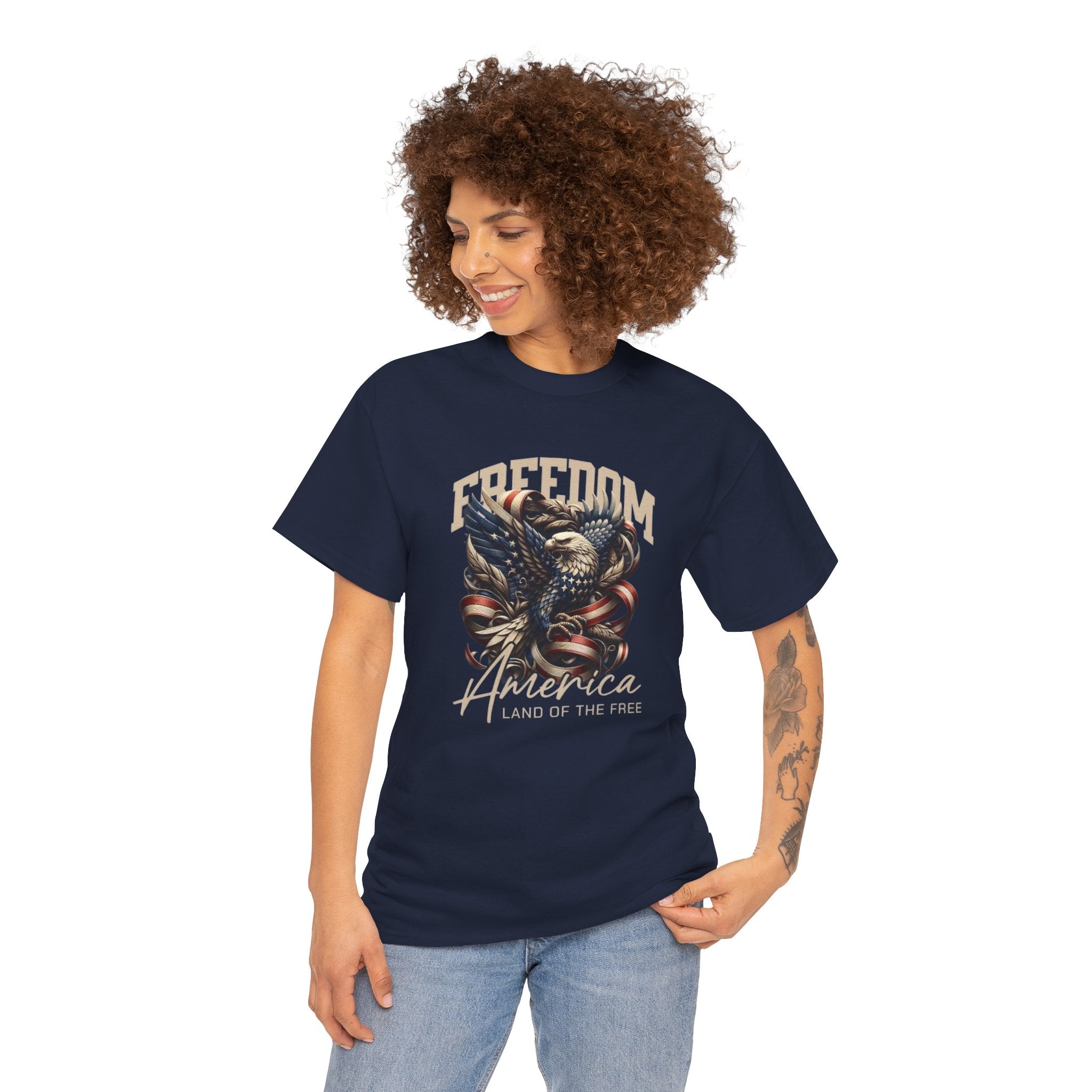 Freedom America Unisex Heavy Cotton Tee, Patriotic T-Shirt, Independence Day Gift, USA Shirt, Casual Wear, Men's and Women's Apparel