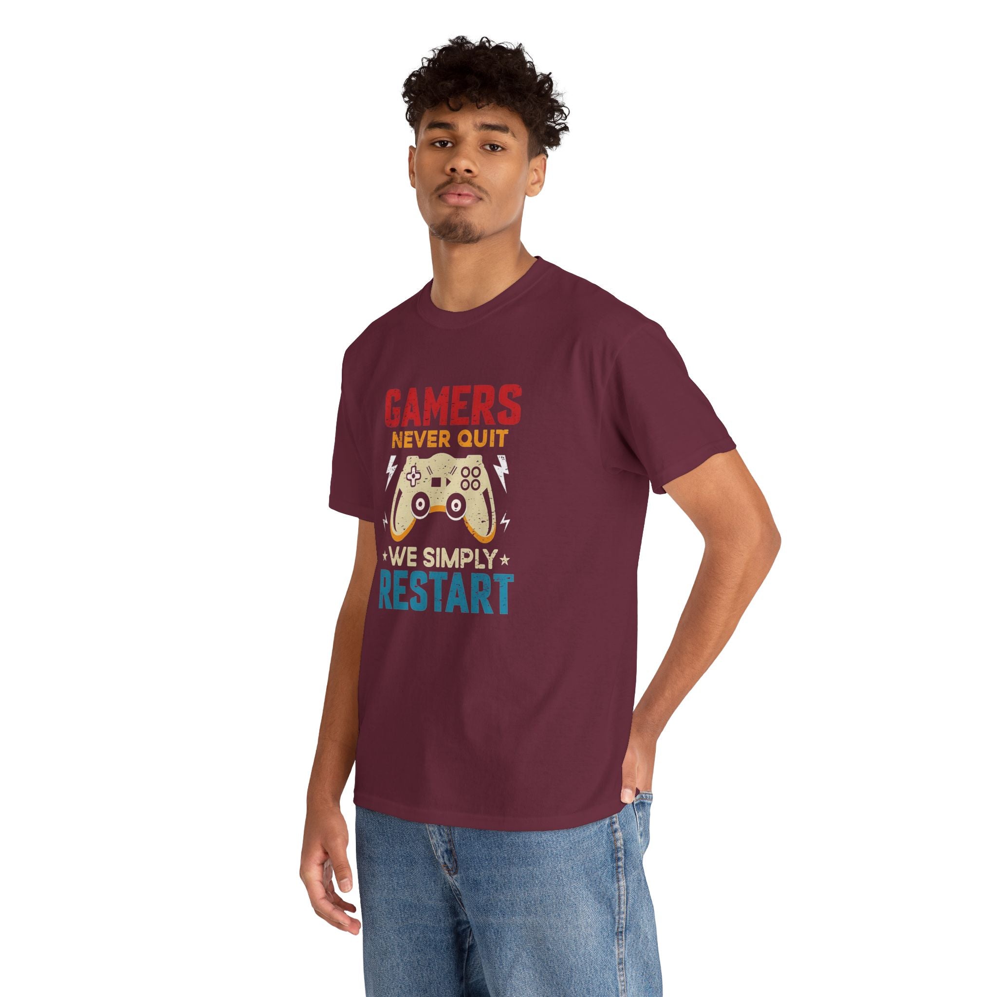 Unisex Gamer Tee - "Gamers Never Quit, We Simply Restart" - Video Game Shirt, Comfortable Casual Wear
