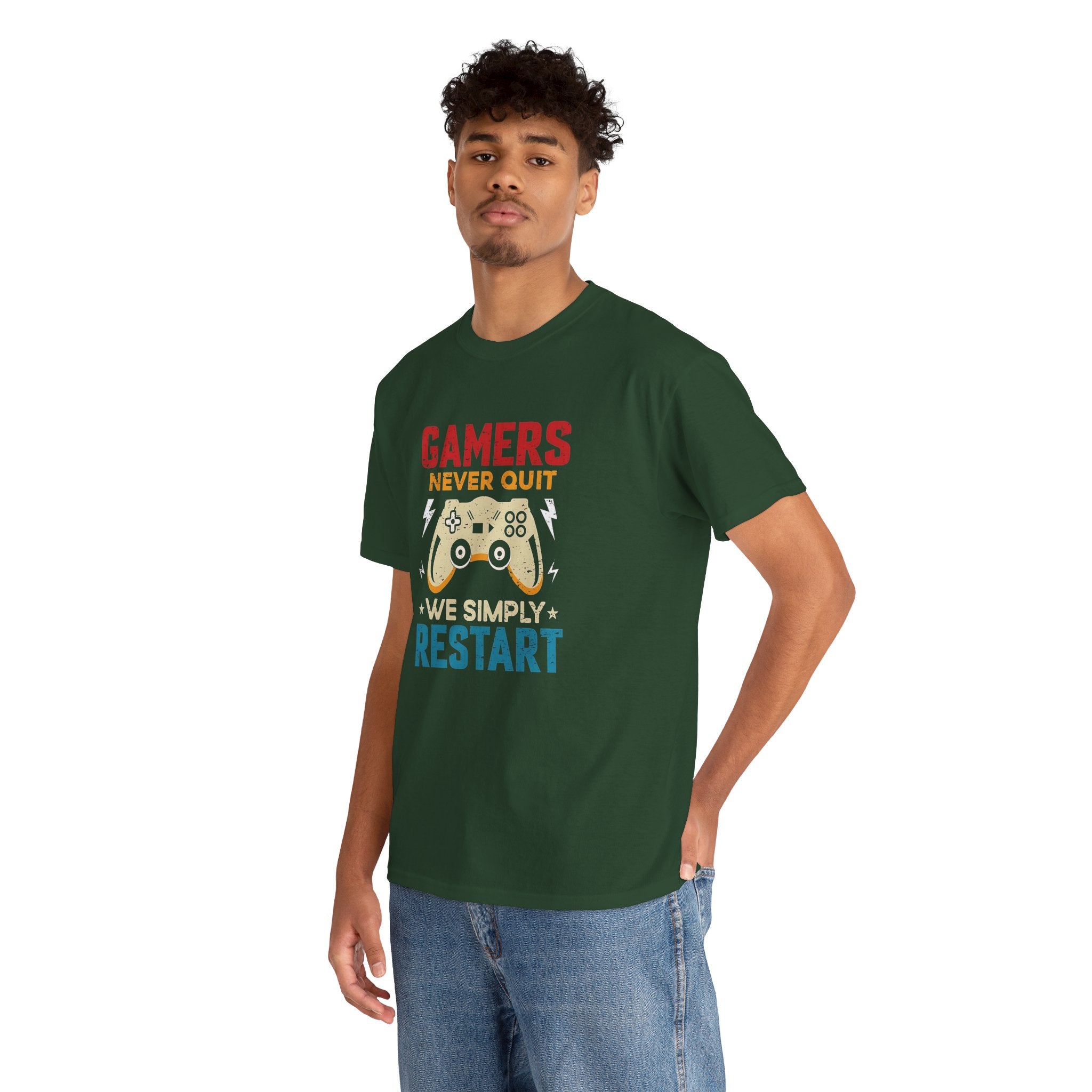 Unisex Gamer Tee - "Gamers Never Quit, We Simply Restart" - Video Game Shirt, Comfortable Casual Wear