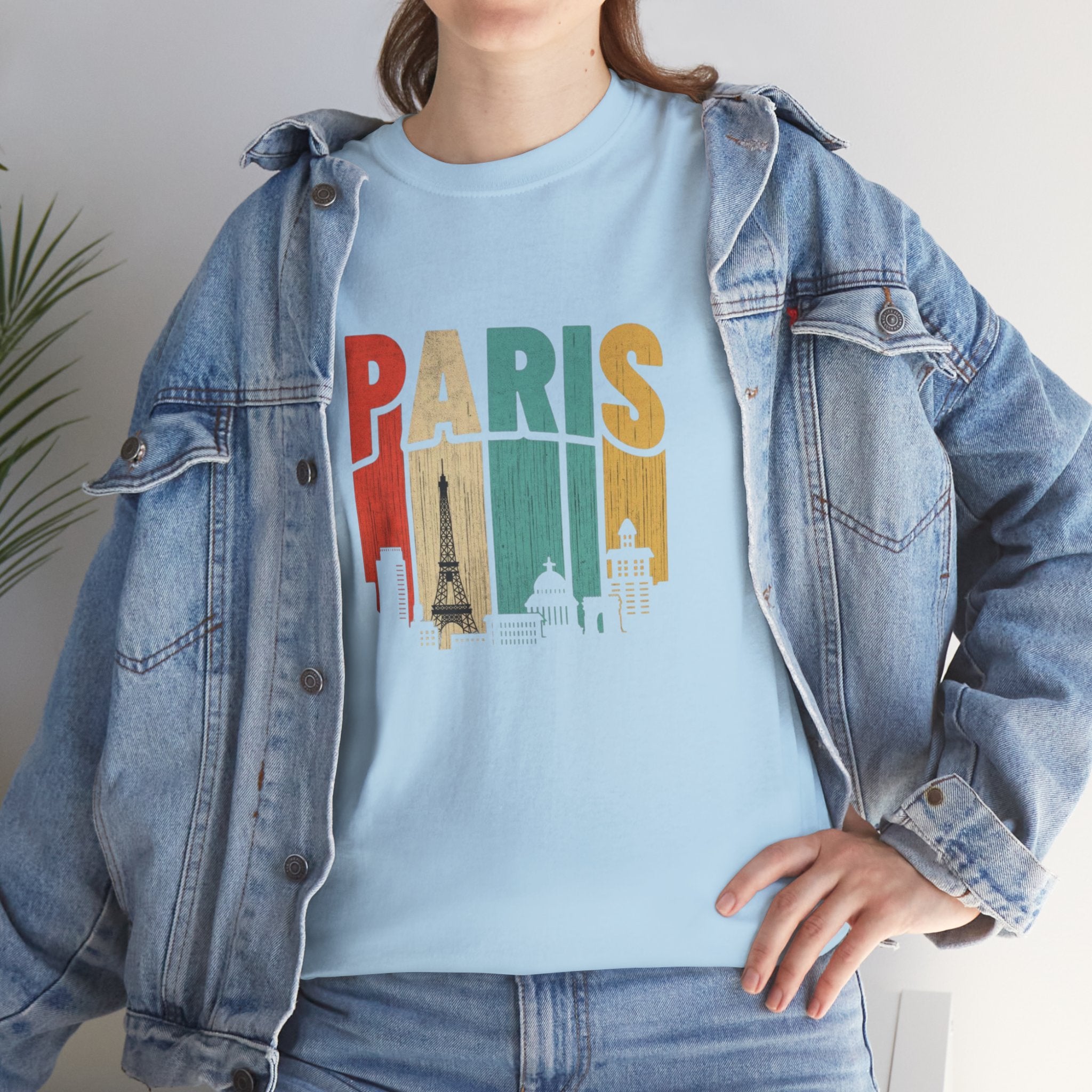 Paris Skyline Unisex Heavy Cotton Tee, Travel Gift, City Lover Shirt, Parisian Style Tee, Vacation Souvenir Shirt