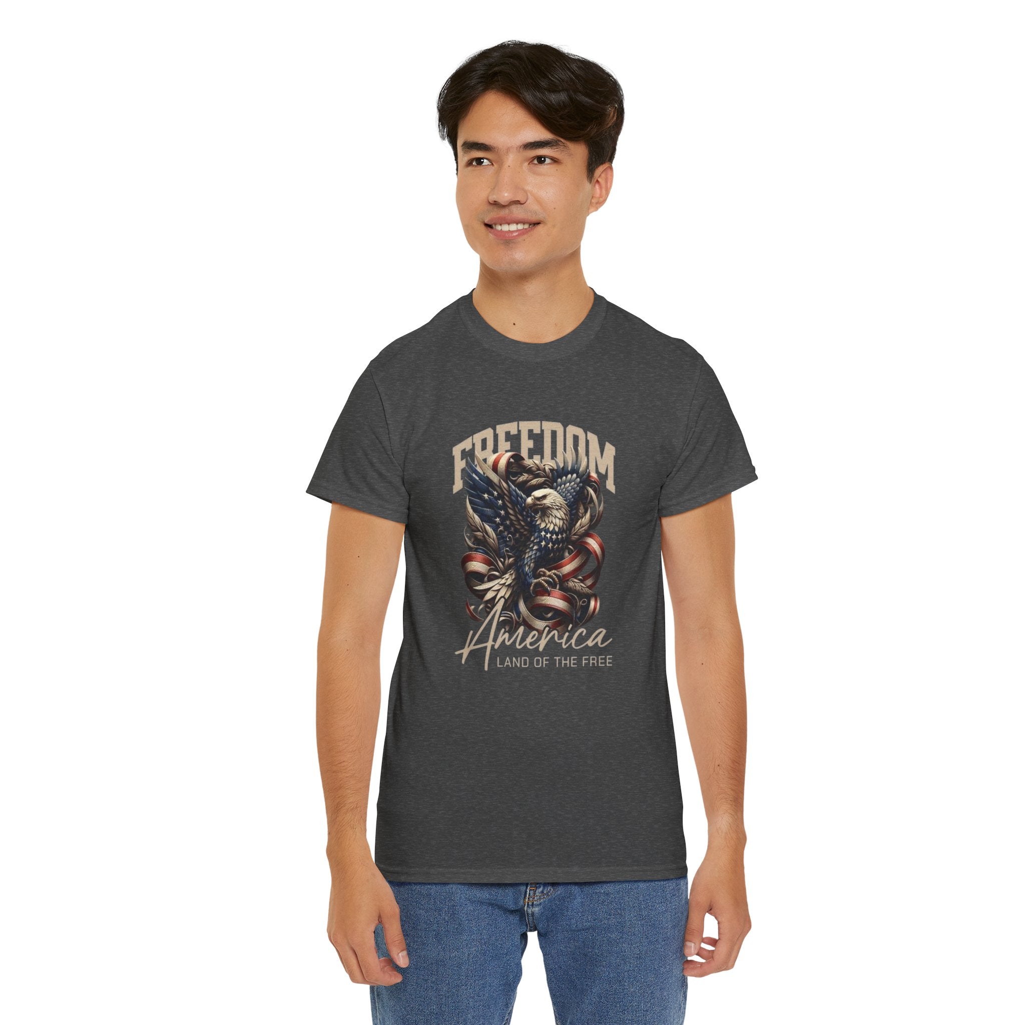 Freedom America Unisex Heavy Cotton Tee, Patriotic T-Shirt, Independence Day Gift, USA Shirt, Casual Wear, Men's and Women's Apparel